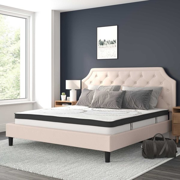 Flash Furniture King Size Beige Fabric Platform Bed with Mattress SL-BM10-4-GG